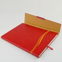 红色高级PU 三折平装笔记本
