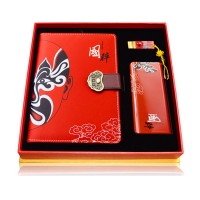 中国风 红色脸谱丝绸笔记本三件套 天津礼品公司 商务拜访礼品会议礼品定制LOGO