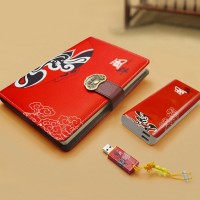 中国风 红色脸谱丝绸笔记本三件套 天津礼品公司 商务拜访礼品会议礼品定制LOGO