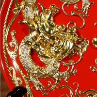 中国红漆线雕金箔艺术精品龙凤呈祥挂盘纪念品可加刻LOGO