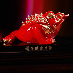 中国红漆线雕招财金蟾摆件三脚蟾蜍 开业礼品
